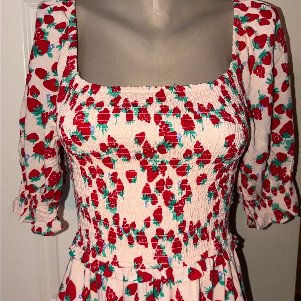 Betsey Johnson Strawberry Print Maxi Dress, small - Picture 2 of 7